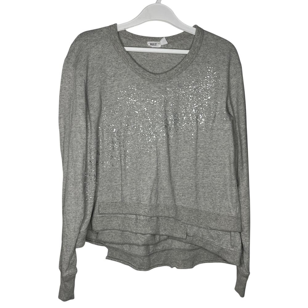 Wilt Sweatshirt Size S Grey Metallic Made in the USA Slub 100% Cotton Lagenlook